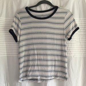 Blue and white striped ribbed babydoll tee